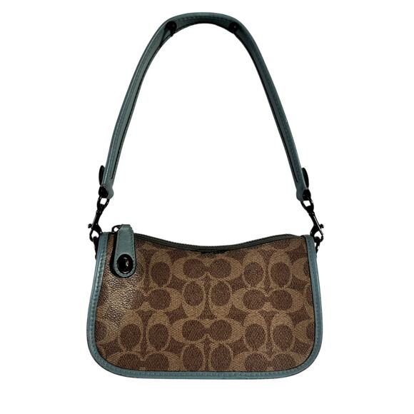 Coach Swinger 20 In Signature Canvas Purse Pewter/Aqua Tan Rust Y2K Leather Bag - Picture 1 of 14